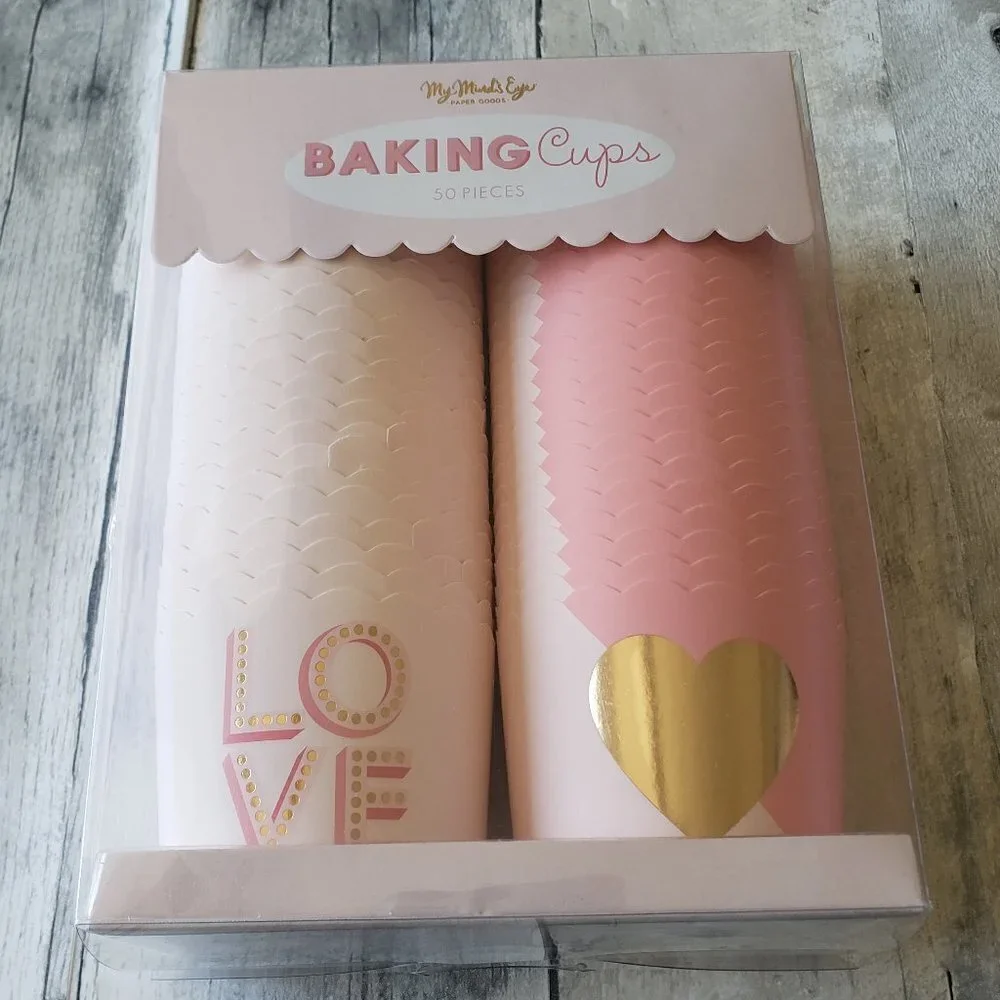 NWT - 50 Pink Heart and Love Baking Cups 2